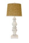 Bishop-White Table Lamp, Embroidered Burlap Shade