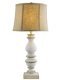 Bishop White Table Lamp with Tan Linen Shade
