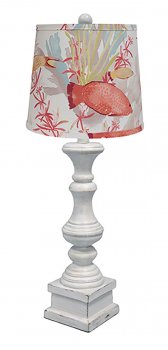AUSTIN ANTIQUE WHITE TABLE LAMP WITH SEA LIFE SHADE