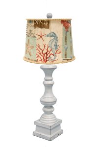 AUSTIN ANTIQUE WHITE TABLE LAMP WITH NAUTICAL PATCHWORK SHADE