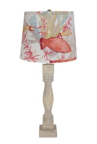 GABLES WASHED WOOD TABLE LAMP WITH SEA LIFE SHADE