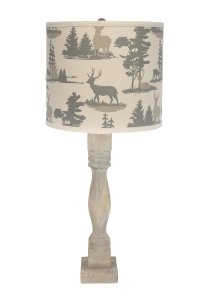 Gables Washed Wood Table Lamp, Deer and Pines Shade