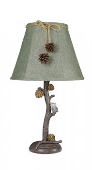 Pine Branch & Owl 24" Table Lamp with Dark Green Shade
